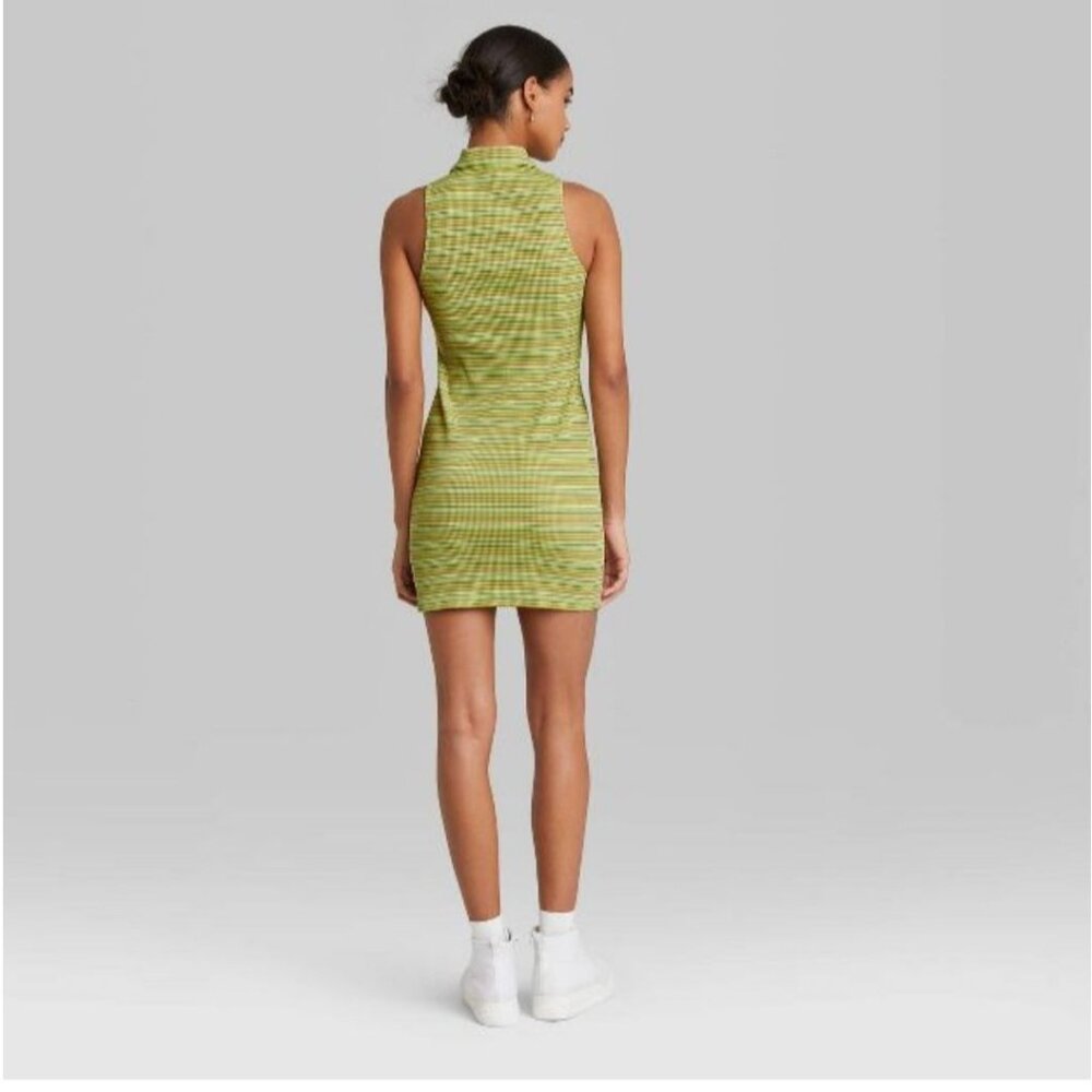 Wild Fable womens‎ mini dress Green color Size medium Stretch striped sleeveless - Picture 3 of 11